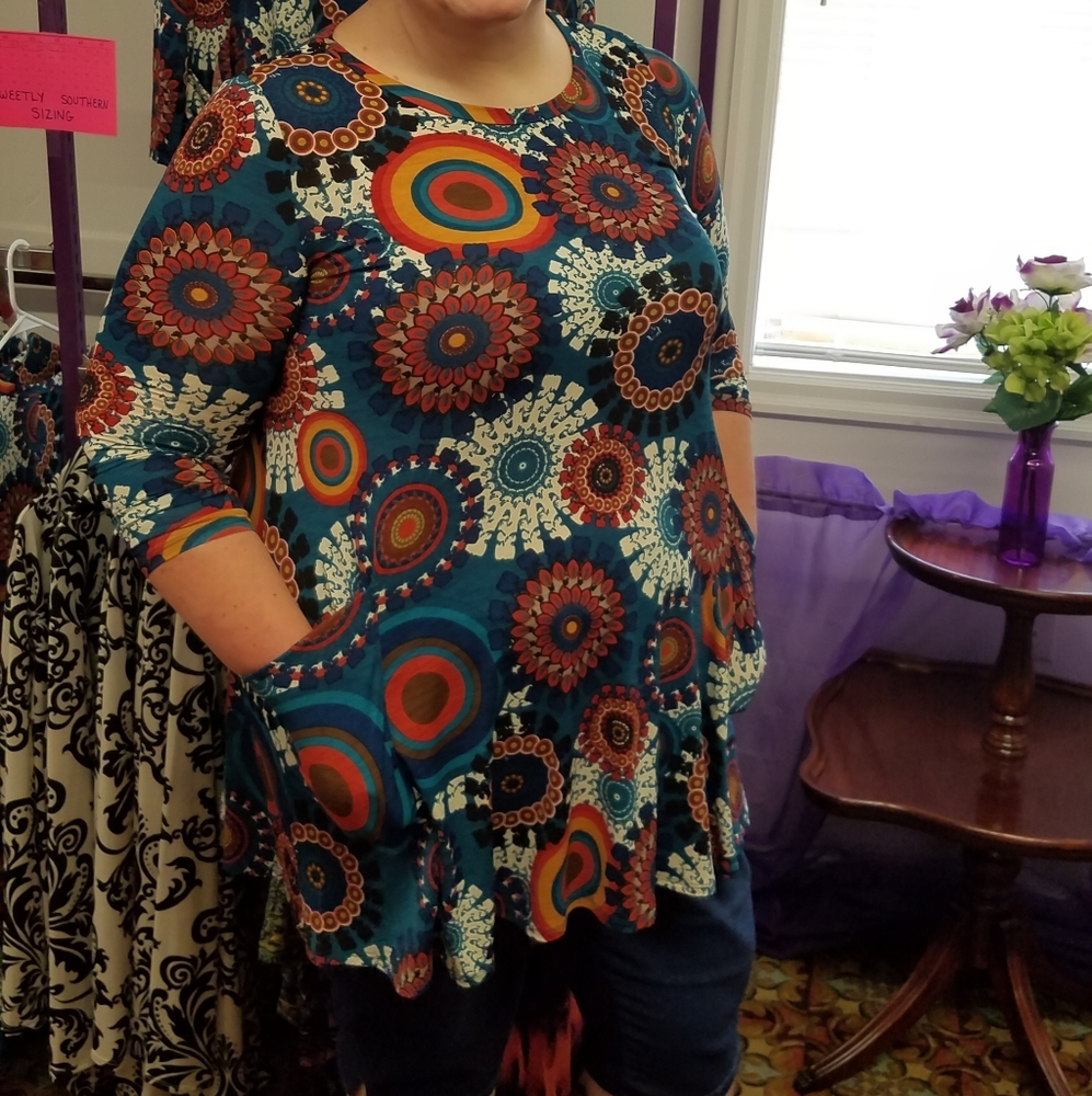 Autumn Print Plus Stretchy Tunic Dress 1x 2x  pockets